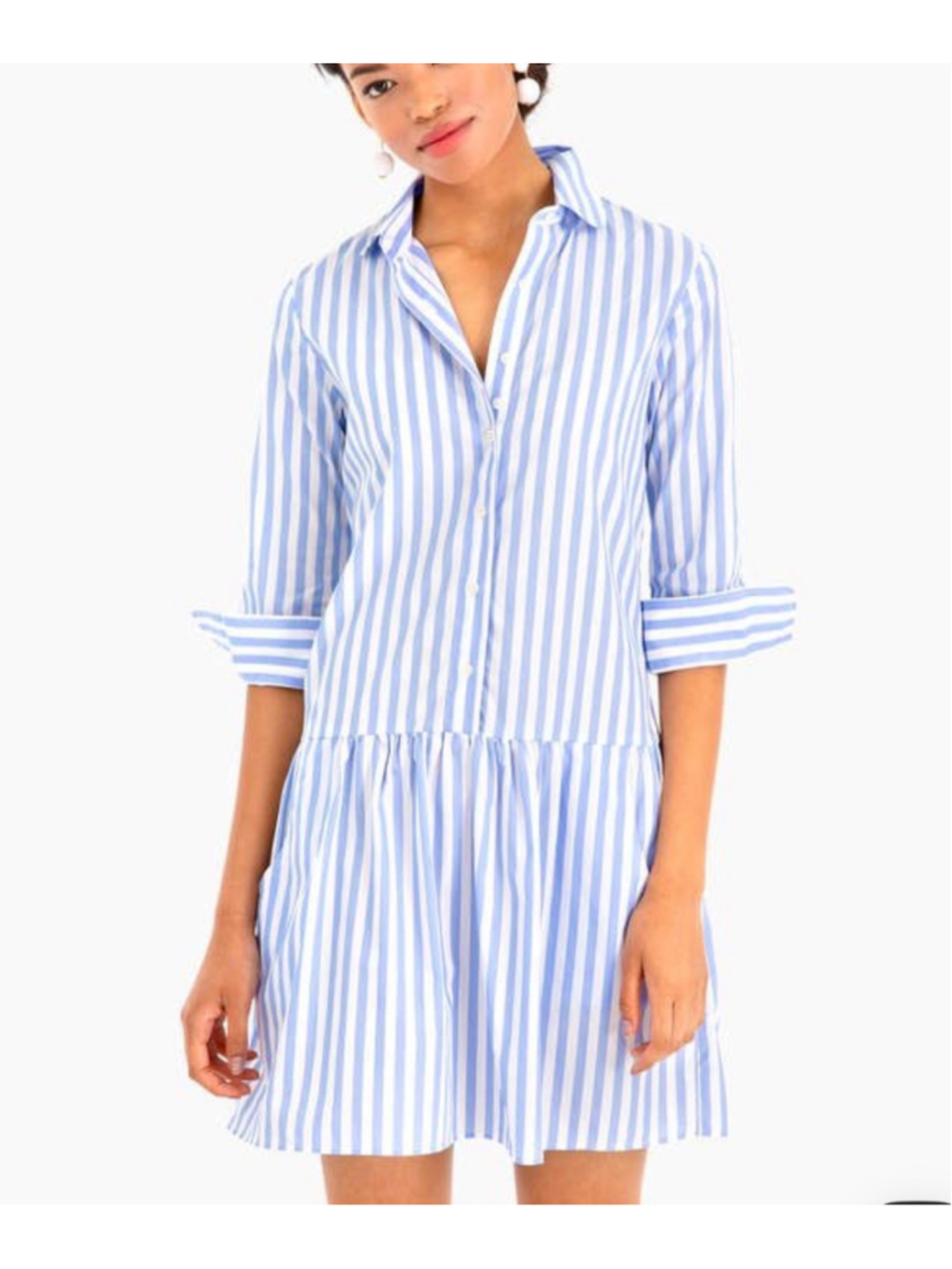 Rochelle Behrens The Shirt Drop Waist Striped Mini Dress Blue White Size XS